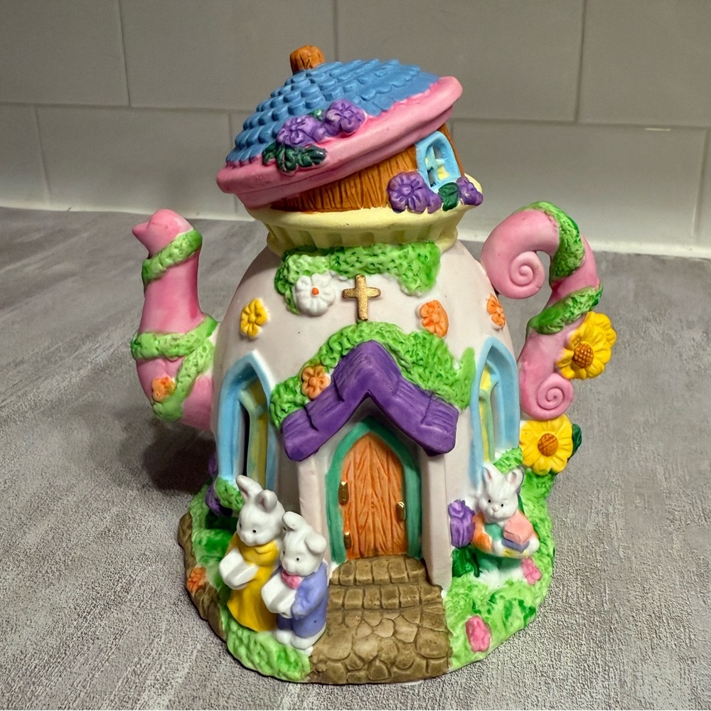 Vintage Easter Jubilee Porcelain Teapot House Kmart 1999 Spring Rabbits Bunnies